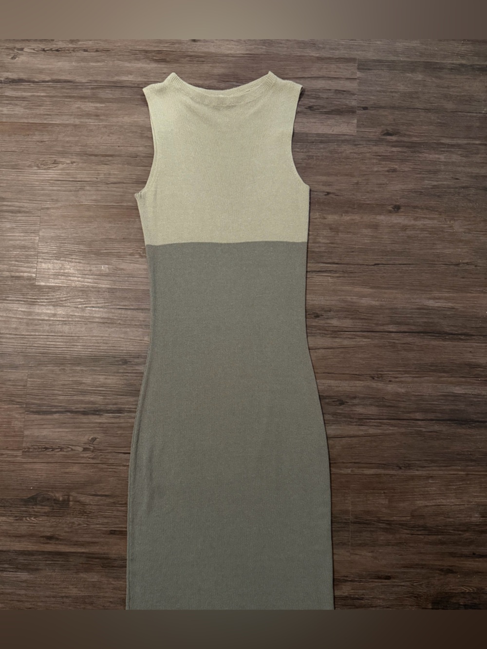 Colorblock Olive Green Knit Midi Dress